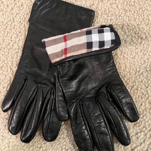 LEATHER GLOVES BURBERRY SIZE 6 1/2 - FREE SHIPPING - Picture 1 of 6